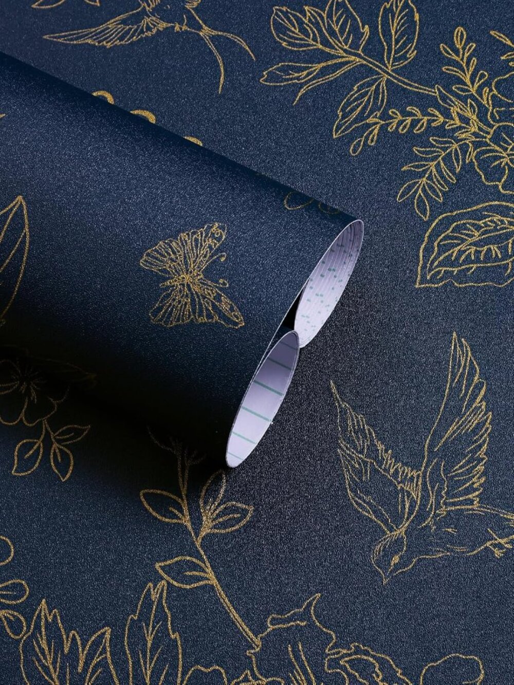 Dark Blue Peel and Stick Wallpaper Vintage Floral 17.7in×118.1in